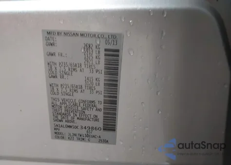 2013 Infiniti Jx35 from USA, damaged, VIN 5N1AL0MM5DC349860